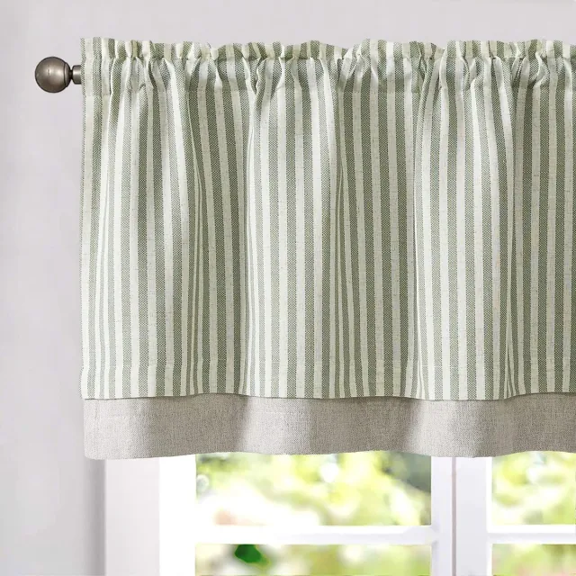 Ibenzoa Dubbellaags Linnen Keuken Gordijn Gestreept Groen 125x45cm – Landelijk & Bistro Stijl