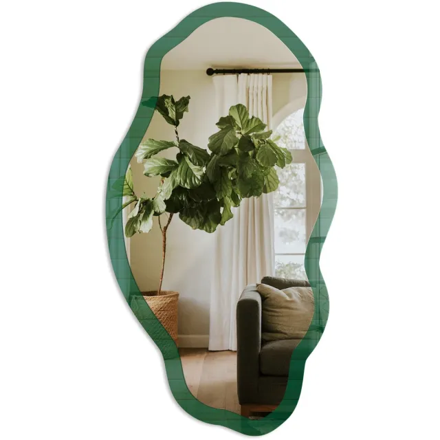 TULUP Groene Strepen Spiegel - Groen Stijlvolle Wandspiegel - Organische Spiegel - Woonkamer, Kantoor, Slaapkamer - Rustiek - 45x90 cm - Totale afmeting 52x97 cm Groene Strepen, Groen