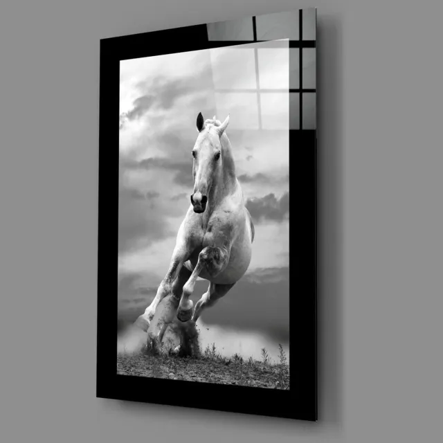 Insigne Art Glasschilderij – Wit Paard in Beweging – Decoratief Glasschilderij Meerkleurig