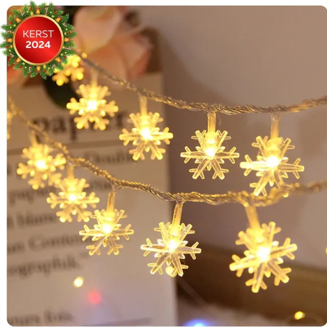 Captainxl Sneeuwvlokken - Slinger – Kerstverlichting voor Binnen – Kerstversiering - LED Verlichting - Lichtgordijn - Lichtsnoer - Sfeerverlichting - 3 Meter