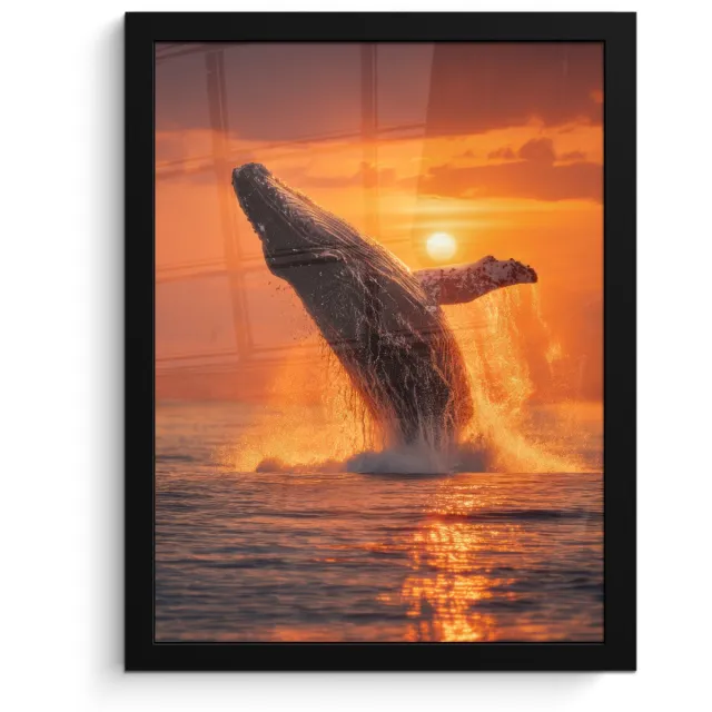 FrameYourWall Poster in lijst - Fotolijst 30x40 cm - Posters - Walvis - Zon - Zee - Posterlijst zwart - Decoratie - Wanddecoratie woonkamer - Muurdecoratie slaapkamer