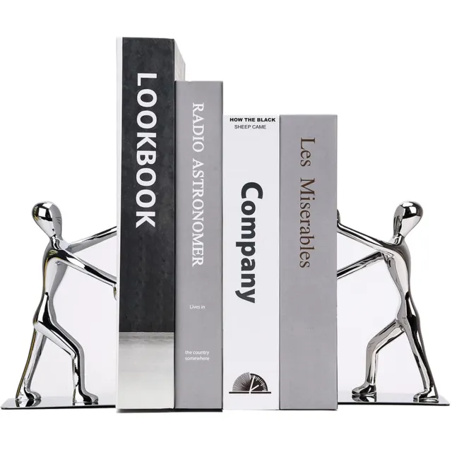 Unyqoos Decoratieve metalen boekensteunen voor boekenplank, thuis, kantoor en school Zilver