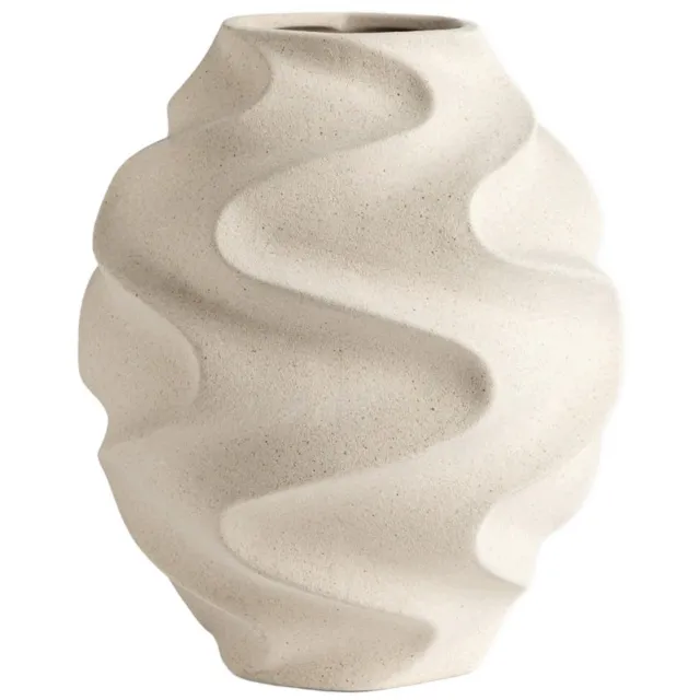 Homla NOIRE Beige Keramiek Golvende Vaas 16,8x25,5 cm - Stijlvolle Woondecoratie