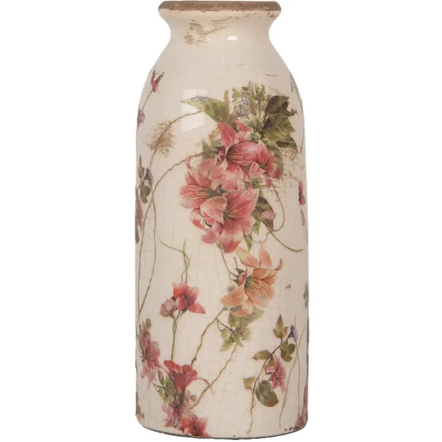 Clayre & Eef Vaas Ø 8x20 cm Beige Keramiek Bloemen
