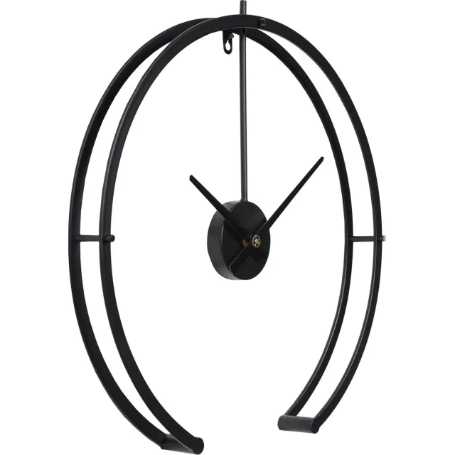 LW collection Moderne zwarte wandklok 52cm - Grote industriële muurklok zwart stil uurwerk - Minimalistische zwarte ronde moderne klok