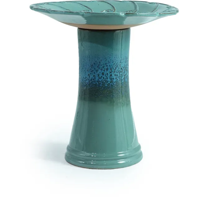 COVREO Vogelbad Ø43 cm, teal blue keramiek, 45 cm hoog voor tuin