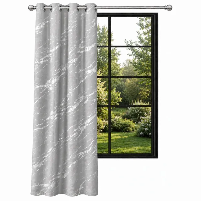 NOW-ART Luxe Velours Gordijn 140x250cm Lichtgrijs met Zilveren Patroon - Gordijn met Ring
