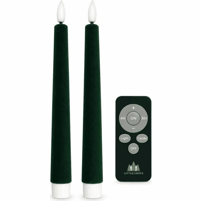 Little Grove set van 2 velours LED-dinerkaarsen - 22,5 cm - Forest