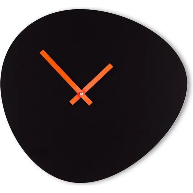 Kloq Wandklok 'Pebble' Satijn Zwart (SE) & Neon Oranje wijzers Zwart en Neon Oranje