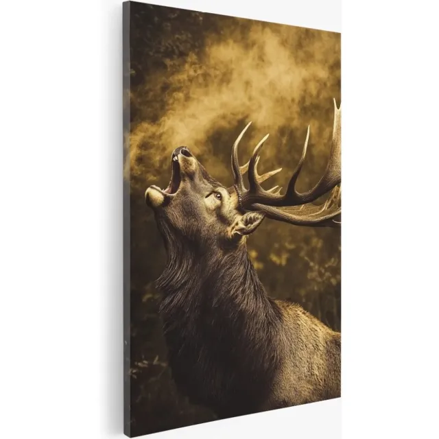Saammp Canvas Schilderij - Hert - burlen - Dieren - Natuur - 20x30 - Foto op canvas - Wanddecoratie - Muurdecoratie Woonkamer - Slaapkamer decoratie - Canvas Print Multicolor