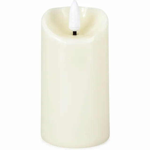SWGOTA led kaarsen, 12 per displaydoos, 5 x 7 cm, crème, gladde cilinder met schuine bovenrand en kogelvormige lichtpunt