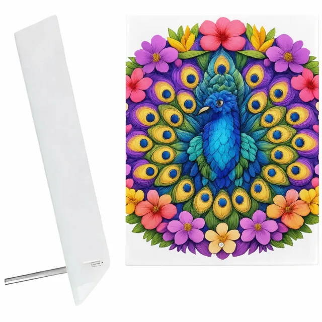 Mr Cadeautjes Glazen fotopaneel Een majestueuze mandala van tropische bladeren en bloemen ro - 15 x 20 cm, staand - glas, decoratie, wanddecoratie | cadeau Wit