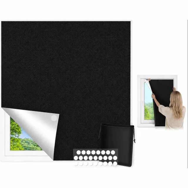 Bobypet Verduisteringsgordijn - 150 x 240 cm zonder boren - warmtewerend verduisteringsdoek met klittenband Zwart