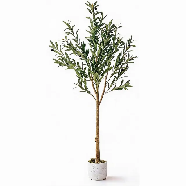 Triumpunpre Kunst‑Olijfboom - 135cm, milieuvriendelijke stam, 22 olijfvruchten inclusief pot voor zakelijk gebruik Groen