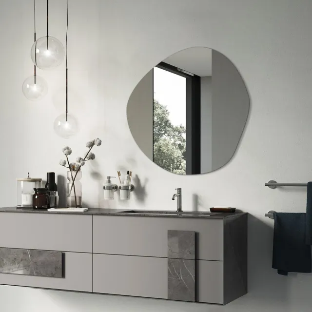Coloray Toiletspiegel - Spiegel Organische Vorm - 57,5 cm x 58 cm - Grote Spiegel Wandspiegel - Asymmetrische Spiegel - Wandspiegel - Wandspiegel Organische Vorm - Woonkamer Spiegel - Decoratie Spiegel - Wandspiegel Industrieel Grijs