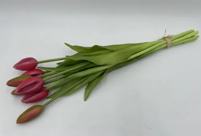 Home Sweet Home Tulpen - in knop - fel roze | beauty - 44cm - 7 stelen - kunst tulpen - tulpenboeket - nep tulpen - tulp