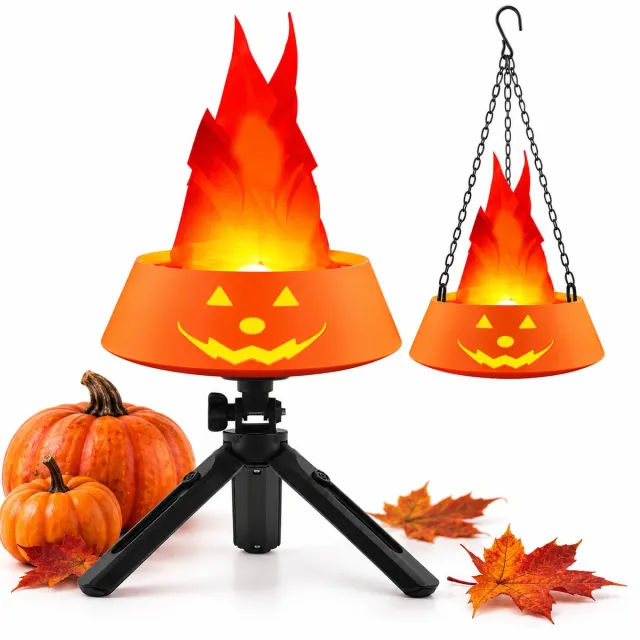 VHV Halloween vlamlamp - LED nachtlamp met vuureffect - Sfeerverlichting voor slaapkamer, bureau en plank - Binnen decoratie voor Halloweenfeest - Halloween - Halloween decoratie - 15CM-Oranje