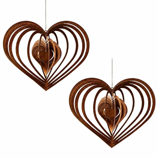 Bobypet 2 Stuks Tuin Wanddecoratie Roest - Metalen Hart Vorm - Rustieke Windspiel Tuindecoratie - Cortenstaal Look Cadeau voor Balkon en Tuin Bruin