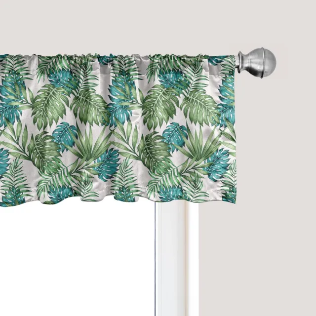 ABAKUHAUS Vintage Botanische Raamvalance, Gordijnvalance voor Keuken en Slaapkamer met Tunnelzoom, 137 cm x 45 cm, Lichtgroen Donker Zeegroen