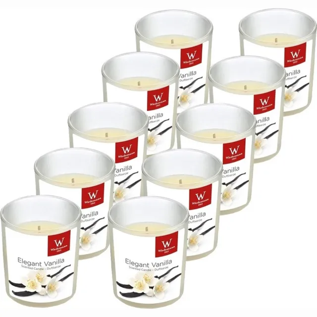Trend Candles Geurkaars - 10x - in glas - Vanille aroma - 25 branduren - 7 x 8 cm - woondecoratie - kaarsen Wit