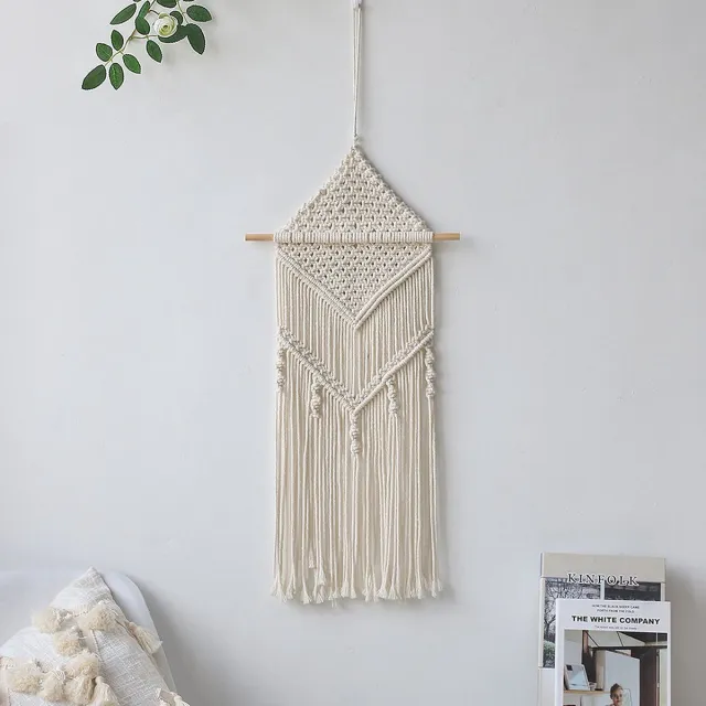 YAZA Macramé Wandkleed | Handgemaakt | 100% Katoen | Hoogwaardige Kwaliteit | 30x70 cm Wit