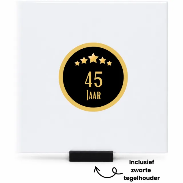 Hacebo 45 jaar tegeltje met tegelhouder - iemand die 45 jaar is geworden of 45 jaar lang een relatie hebben of getrouwd zijn - tegeltjes met tekst - verjaardagscadeau - verjaardag - cadeau - kado - geschenk - gift - spreuktegels - 15x15 CM Wit