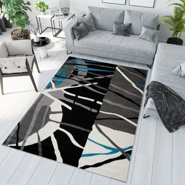 Tapiso Jawa Vloerkleed Grijs Blauw Abstract Woonkamer Tapijt Maat- 160x220 Antraciet Blauw