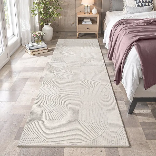 the carpet Rio – Modern & onderhoudsvriendelijk laagpolig vloerkleed met 3D-reliëf, zachte touch & antislip rug – geschikt voor woonkamer, slaapkamer of hal – crème