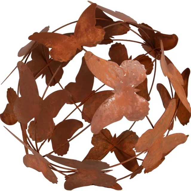 UNUS Tuinbol met vlinders roest metaal diameter 29 cm tuindecoratie Bruin