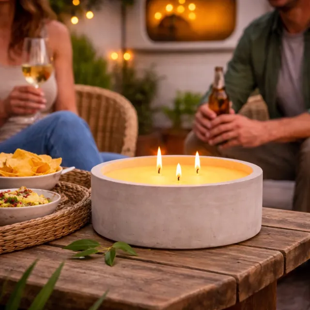 Arti Casa Citronellakaars in Stenen Pot - Citrus-fruitige Geur - Werkt tegen Muggen en Insecten - Lange Brandduur - Geschikt voor Buiten en Terras - Diameter 20 cm - Hoogte 7,5 cm - Grijs
