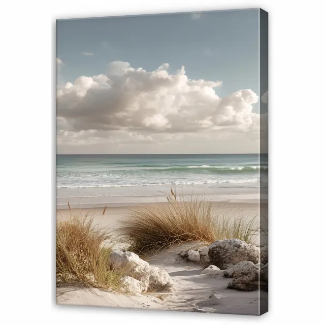WALLARENA Schilderij op Canvas 70x100 cm - Schilderijen - Canvas schilderij - Strand motif - Voor de slaapkamer van de salon - Op het doek Beige