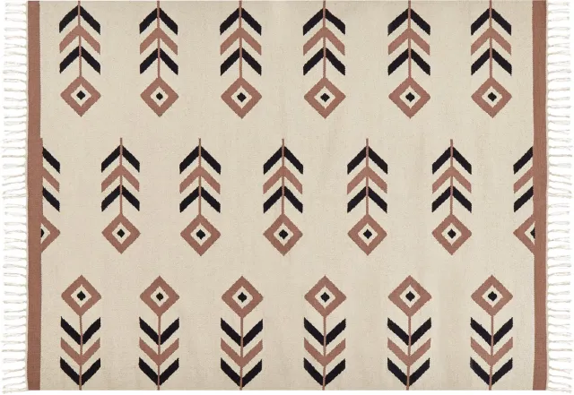 Beliani NIAVAN - Vloerkleed - Beige/zwart - 140 x 200 cm - Katoen