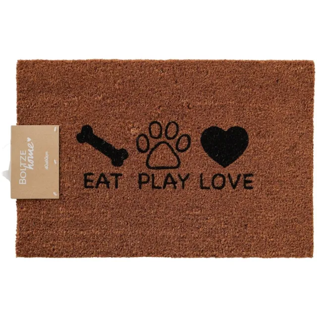 Boltze Deurmat - Schoonloopmat - Honden - Eat - Play - Love - Kokos - 60x40cm Brown