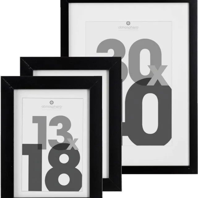 Atmosphera Fotolijstjes set van 3x stuks - 1x voor 30 x 40 cm - 2x voor 13 x 18 cm - zwart - modern/strak ontwerp
