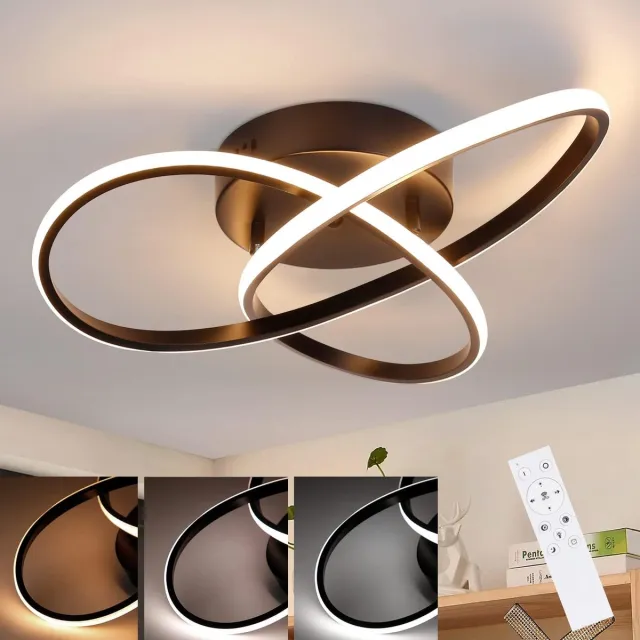 Glitzerlife Plafondlamp LED Plafondlamp - Dimbare Geometrische Woonkamerlamp - Moderne LED Lamp Voor Slaapkamer En Keuken - Met Afstandsbediening En Geheugenfunctie - Siliconen Aluminium - Ø42cm - Zwart