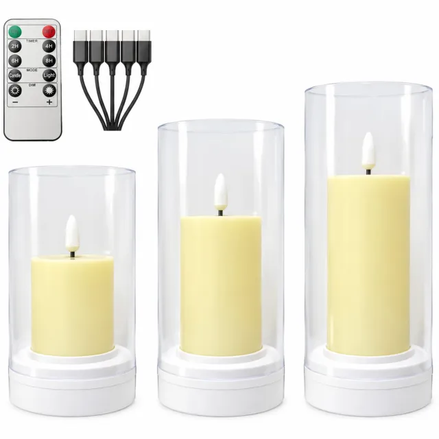 SWGOTA led kaarsen - 1 stuk, 8 x 14.5 cm, warmgeel licht, kogelvormige lont, uitvoering met afstandsbediening en transparante cilindervormige kap Lichtgeel