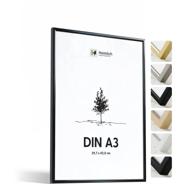 Heimlich Fotolijst A3 (29,7x42 cm) - Posterlijst Metaal Zwart - Wandhangend - Onbreekbaar Kunststof Glas