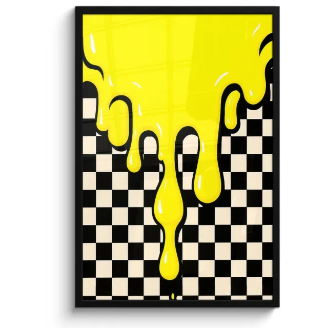 FrameYourWall Poster in lijst - Fotolijst 60x90 cm - Posters - Geblokt - Grafisch - Vloeistof - Geel - Posterlijst zwart - Decoratie - Wanddecoratie woonkamer - Muurdecoratie slaapkamer