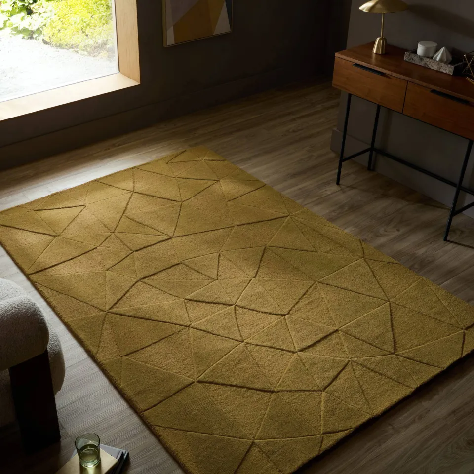 Flair Rugs Shard wollen vloerkleed donkergroen goud, foto 2