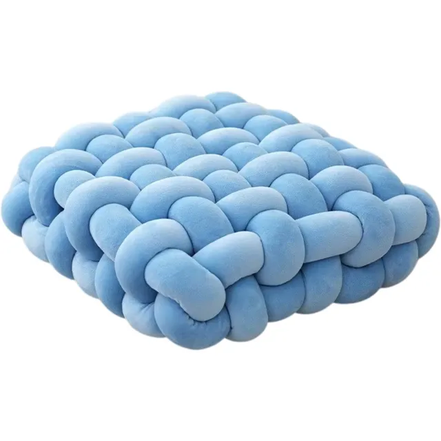 rimmo Handgemaakt Knoopkussen – Vierkant Pluche Kussen, Scandinavische / Nordic Stijl, Zacht en Huidvriendelijk, Voor Bureaustoel, Bank, Sofa, Kantoor en Thuis - Blauw