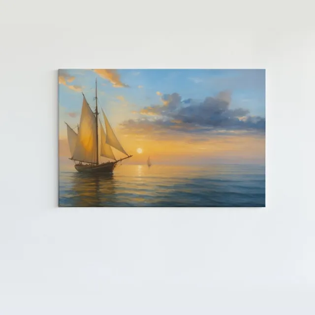 Trendex Global Canvas Schilderij - Zeilschip op Zee - Kunt - Wanddecoratie - Slaapkamer - Woonkamer - 150x100 cm Bruin
