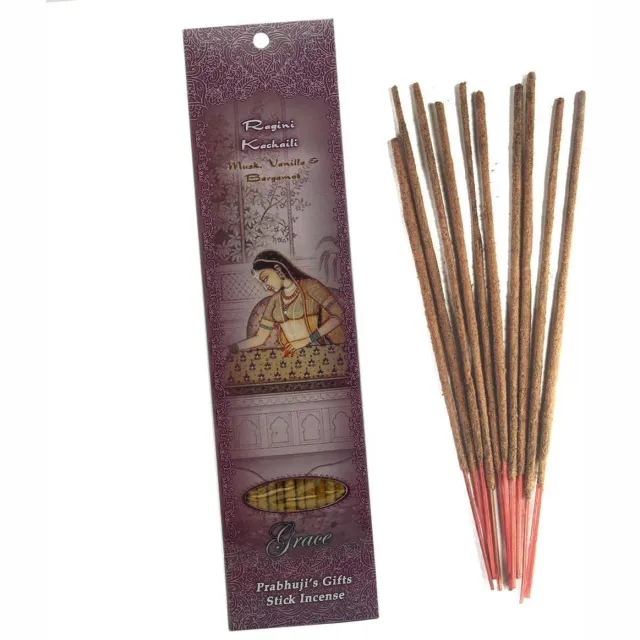 Prabhuji's Gifts Wierooksticks, handgerold, 'Ragini Kachaili' met musk, vanille en bergamot, 20 sticks Bruin