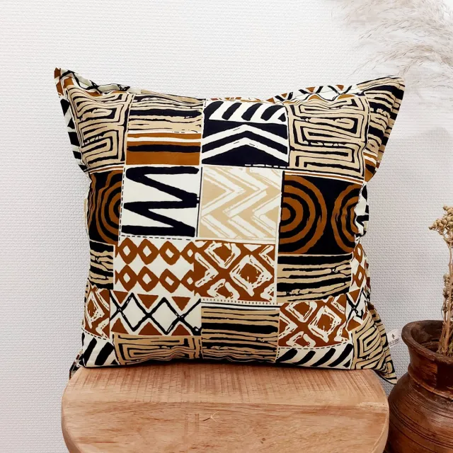 Mashona Set Van 2 Kussenhoes 45x45cm | Decoratieve Kussensloop | Sierkussens| Afrikaanse Boheemse Stijl Geometrische 'Mudcloth' Bogolan Geïnspireerd Print Woondecoratie Sierkussen Katoen Etnische Kussenhoes Bruin
