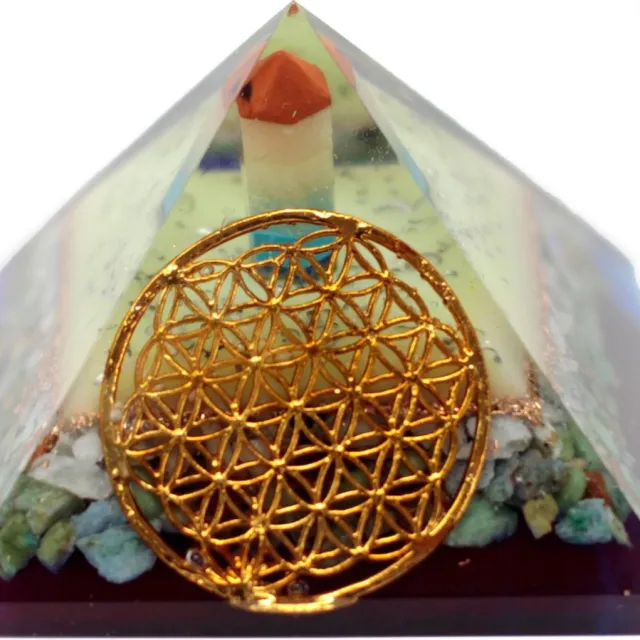 Ancient Wisdom Grote Organite Piramide 70mm - Bloem des levens symbool Flower of life