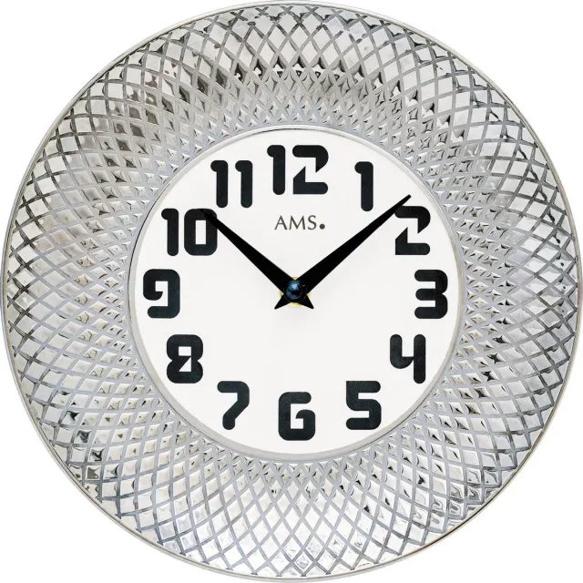 AMS 9614 wandklok wit, zilver