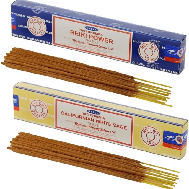 Satya Wierook cadeausset - 2x geurstokjes - Reiki Power en Witte Salie geur - Meditatie Blauw