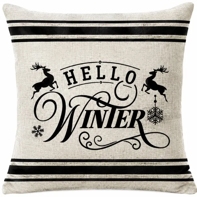 SWGOTA Kussenhoes 45 x 45 cm van linnenmix - winterprint met herten, sneeuwvlokken en zwarte strepen - zonder binnenkussen