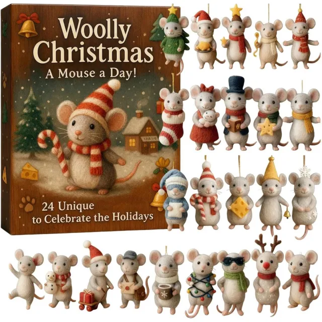 KZQ Adventskalender Muizen 24 Dagen - Met 24 Acryl Muizenfiguren en Hangers - Kerst Aftelkalender - 2D Muizen Kerstornamenten voor Kerstboom - Kerstdecoratie voor Huis Deur Raam en Kamer