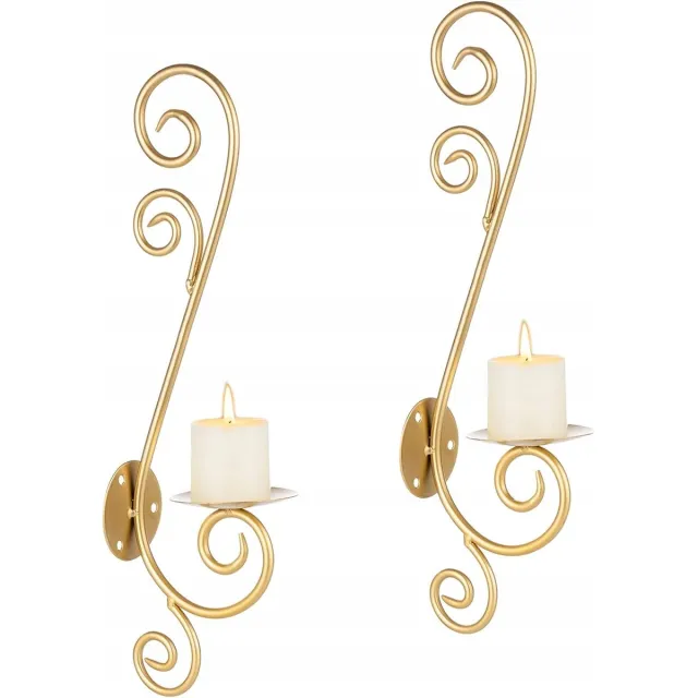 STUDIO-PAKA Set van 2 Goudkleurige Wandkaarsenhouders - Stijlvol Metaal, 40cm Hoog