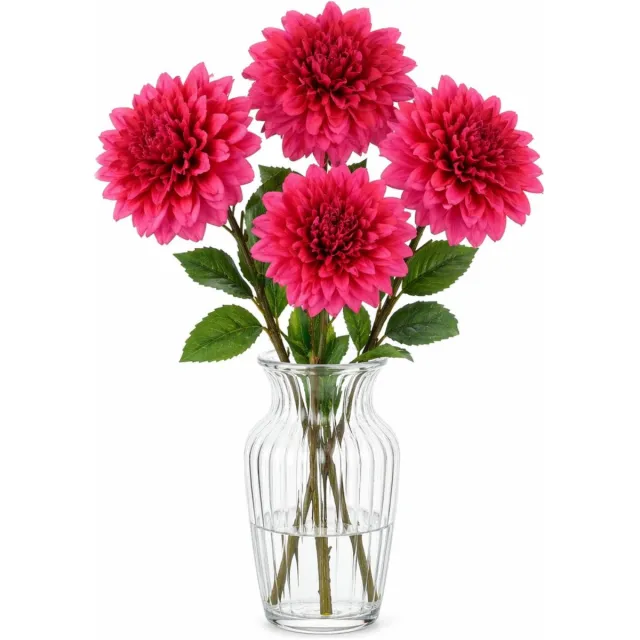 Mica Decorations Kunstbloem Dahlia Floristic - 4x - H75 cm - roze - kunststof - stelen kunstbloemen - boeket - bloemetjes Fuchsia
